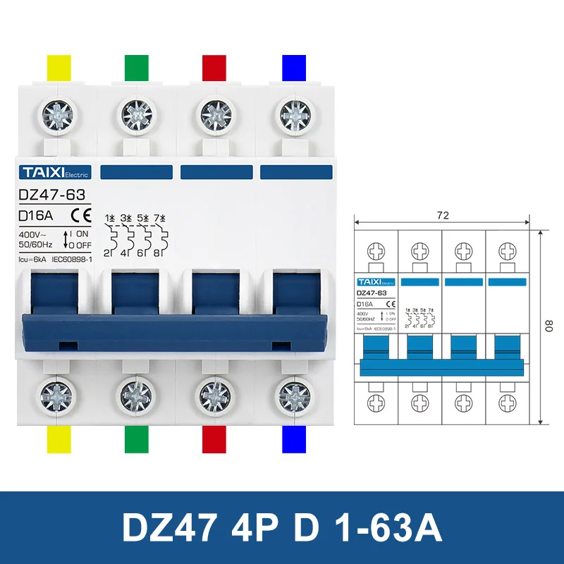 DZ47 D изогнутый мини выключатель цепи двигателя 10A ~ 125A AC400V станок промышленное
