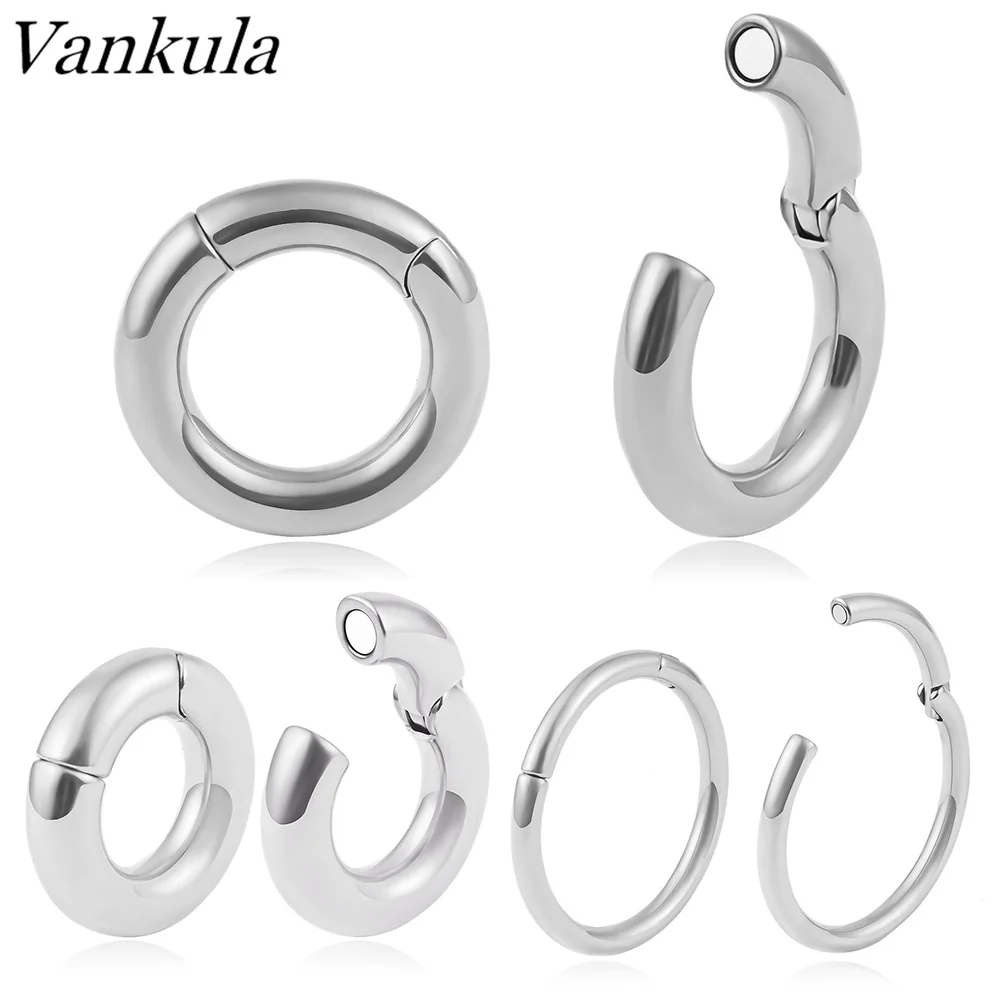 Vankula 2pcs Stainless Steel Punk Piercing Hoop PA Ring Big Captive Bead Ring Ear Gauge Hoop Earring Ear Gauges Plugs Weights