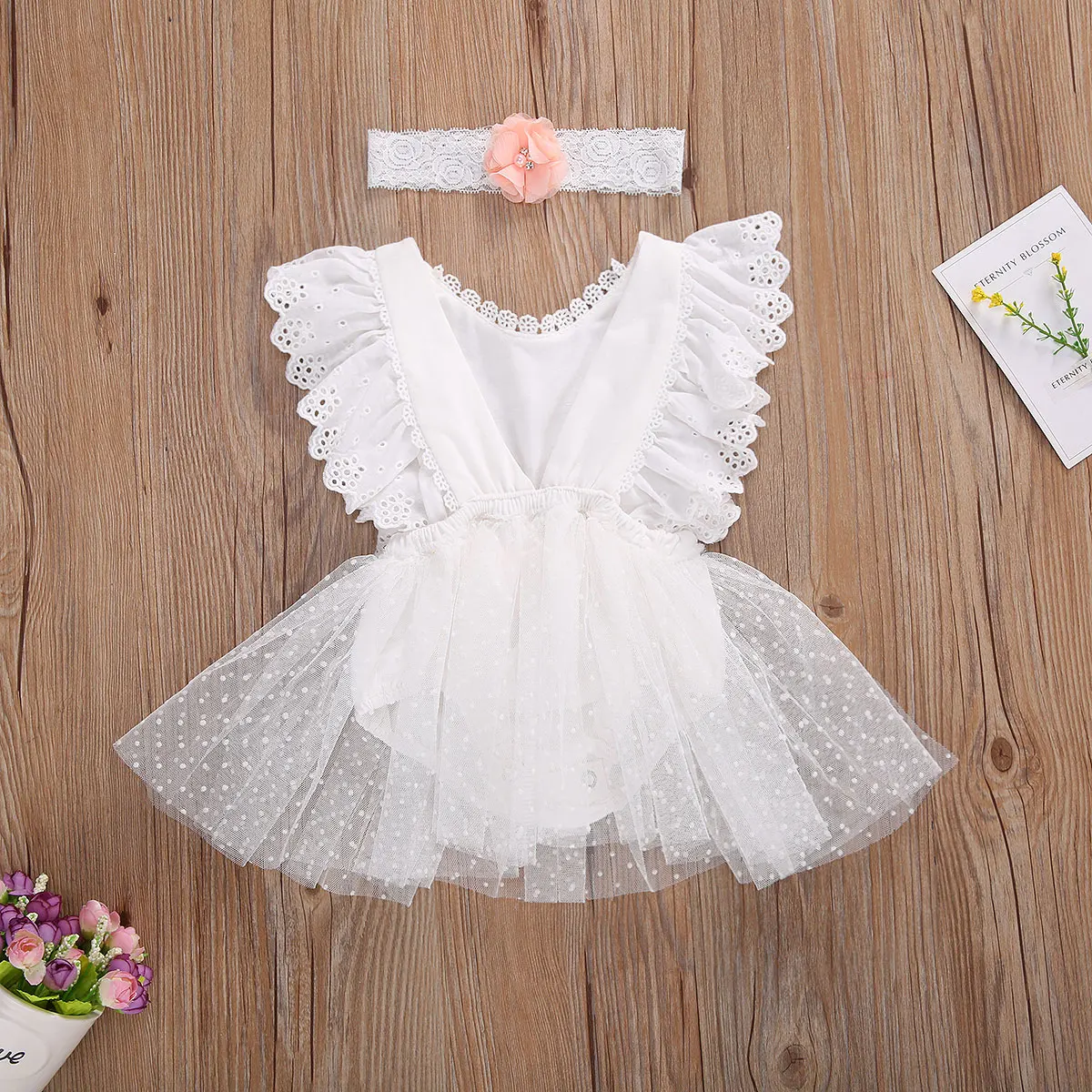 

0-24M Princess Infant Baby Girls Rompers Headband Lace Flowers Print Ruffles Jumpsuits 2pcs