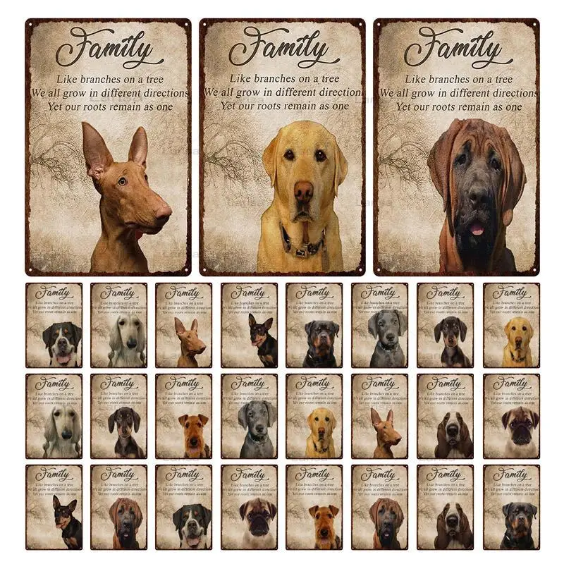 

Классическая Металлическая Живопись Животные Собаки Семейные слова фон жестяной знак винтажный постер домашняя комната настенное украшен...
