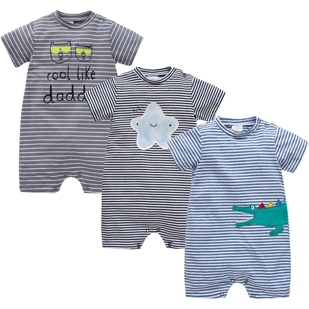 

2020 3 pcs/lot Summer Cotton Baby Girl Romper One Piece Cartoon Printed Short Sleeve bebe Newborn Jumpsuit