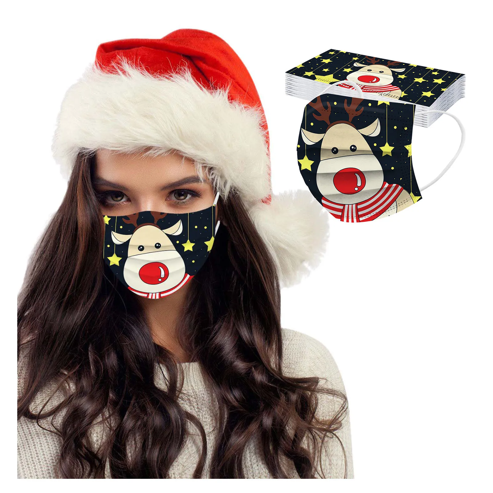 Маска для лица Нетканая одноразовая Пылезащитная с принтом оленя Рождества 20 шт.