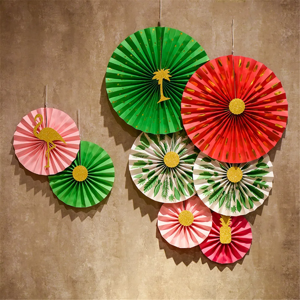 8pcs DIY Paper Crafts Paper Fans Black Goden Wedding Party Birthday Festival Decor Photo Backdrop Hanging Flower Paper Fan
