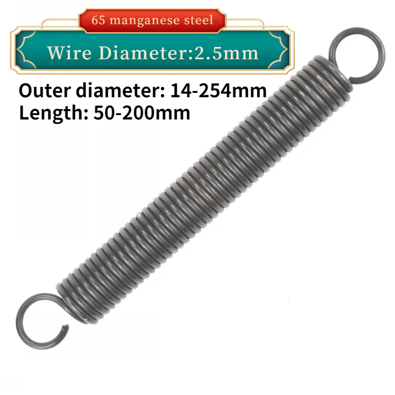 

10pcs Wire Diameter:2.5mm 65Mn Tension Spring Open Hook Pullback Spring with Hook Tension Spring Length:50-200mm