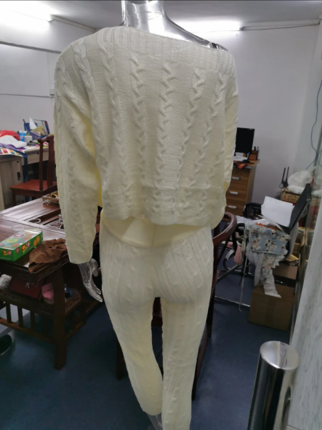 

plus size 2 piece set women knitted long sleeve cropped top+full pants sweater set Fall 2020 lounge wear matching sets