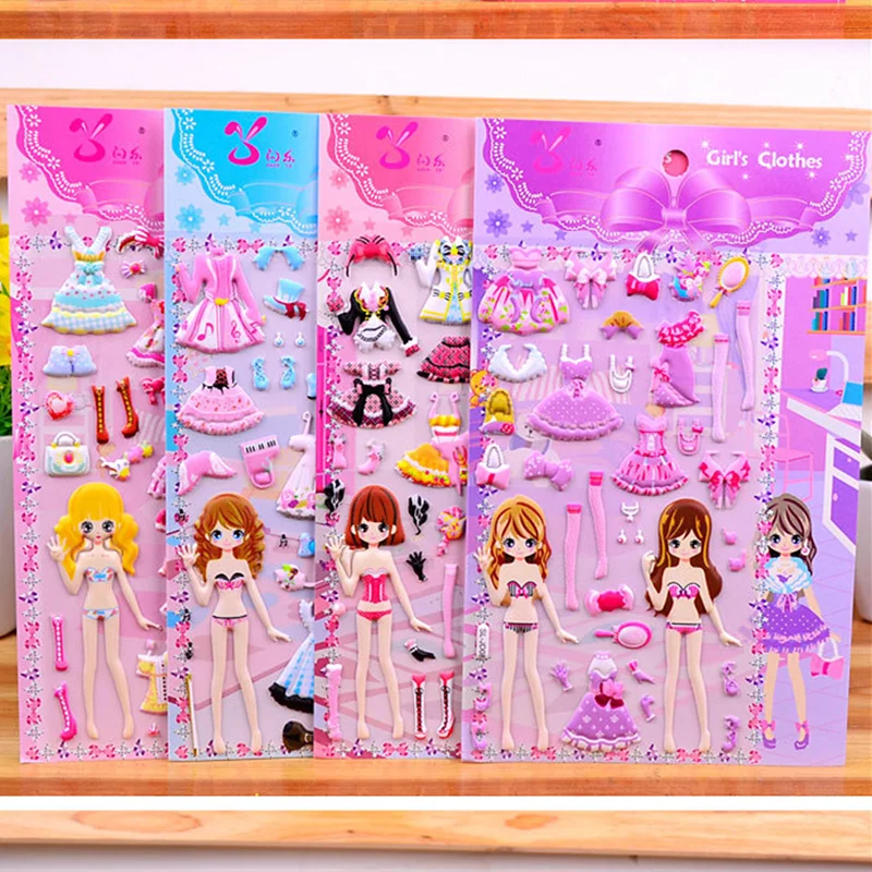 2 шт. наклеек для нарядов принцессы красоты для девочек 3D наклейки для нарядов игрушки для детей дня рождения классические подарки образовательные.
