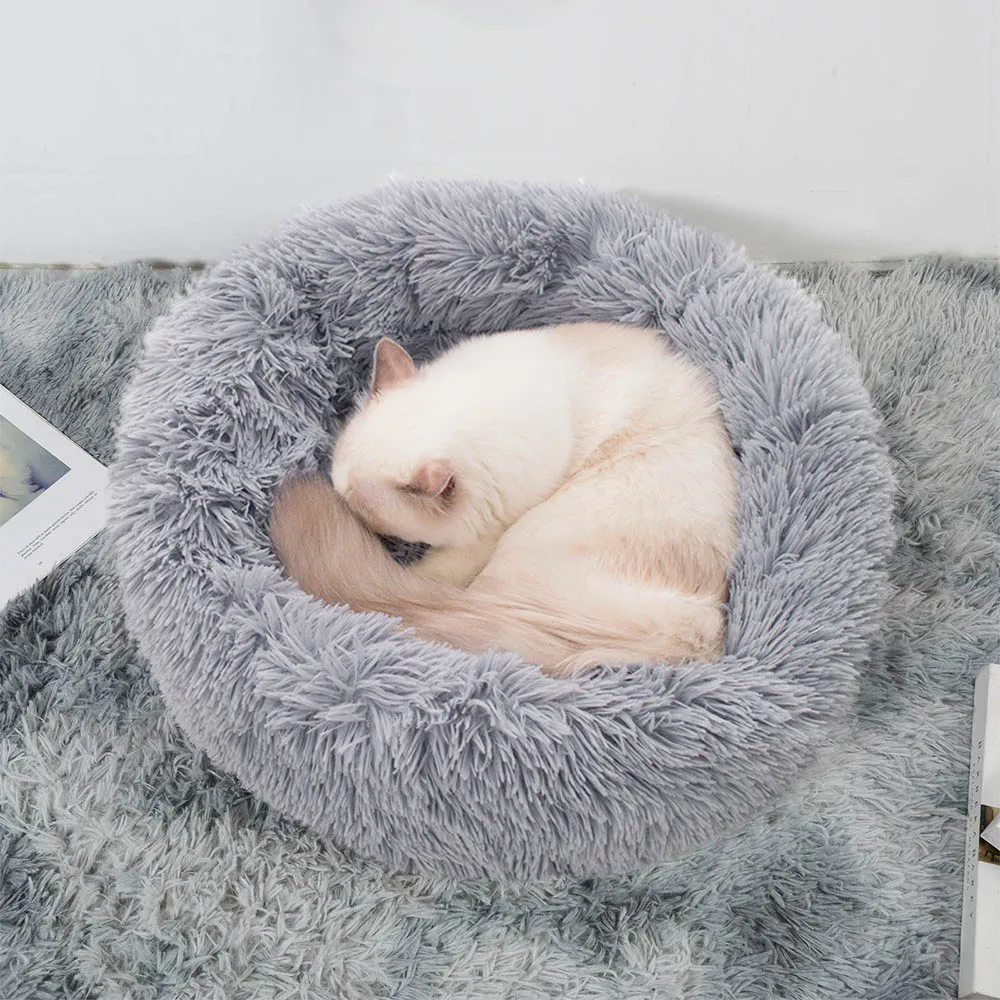 long plush dog cushion bed pet sofa super soft fluffy comfortable mat for cat dog house bed round cat winter warm bed pet beds free global shipping
