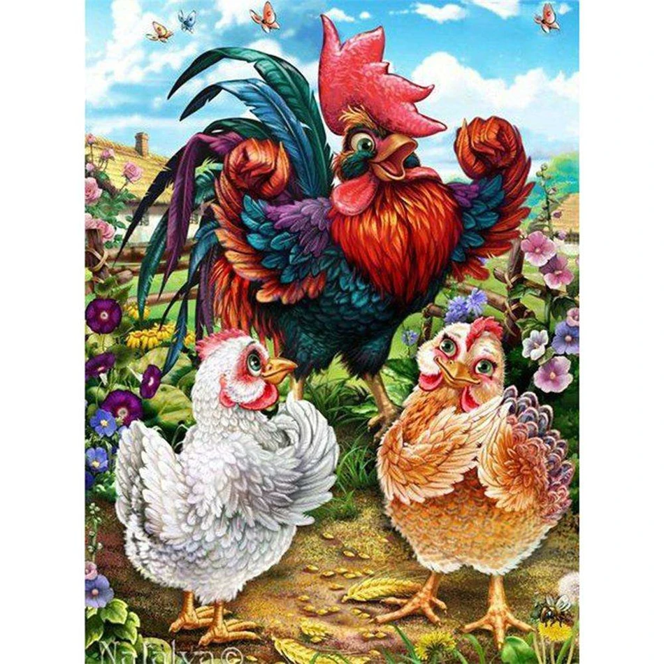 

100% Full DIY 5D Diamond Painting Cock And Hen Stitch Diamond Embroidery Patterns Home Decoration