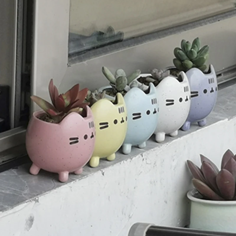 

Succulent Plant Pot with Hole Cute Animal Flower Planter Flowerpot Lovely Little Cat Home Garden Decor Bonsai Pots Birthday Gift
