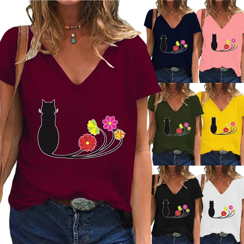 

Women Blouses Summer Shirt Graphic Tee Fashion Printing V-neck Short Sleeve Pullover Plus Size Loose Shirt Casual Tops