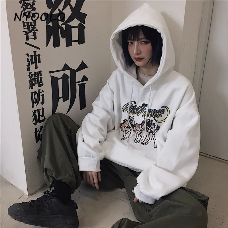 NYOOLO Harajuku мультфильм Сейлор Мун с буквенным принтом свободные теплые толстовки зимние уличные пуловеры с капюшоном флисовая Толстовка для женщин и мужчин