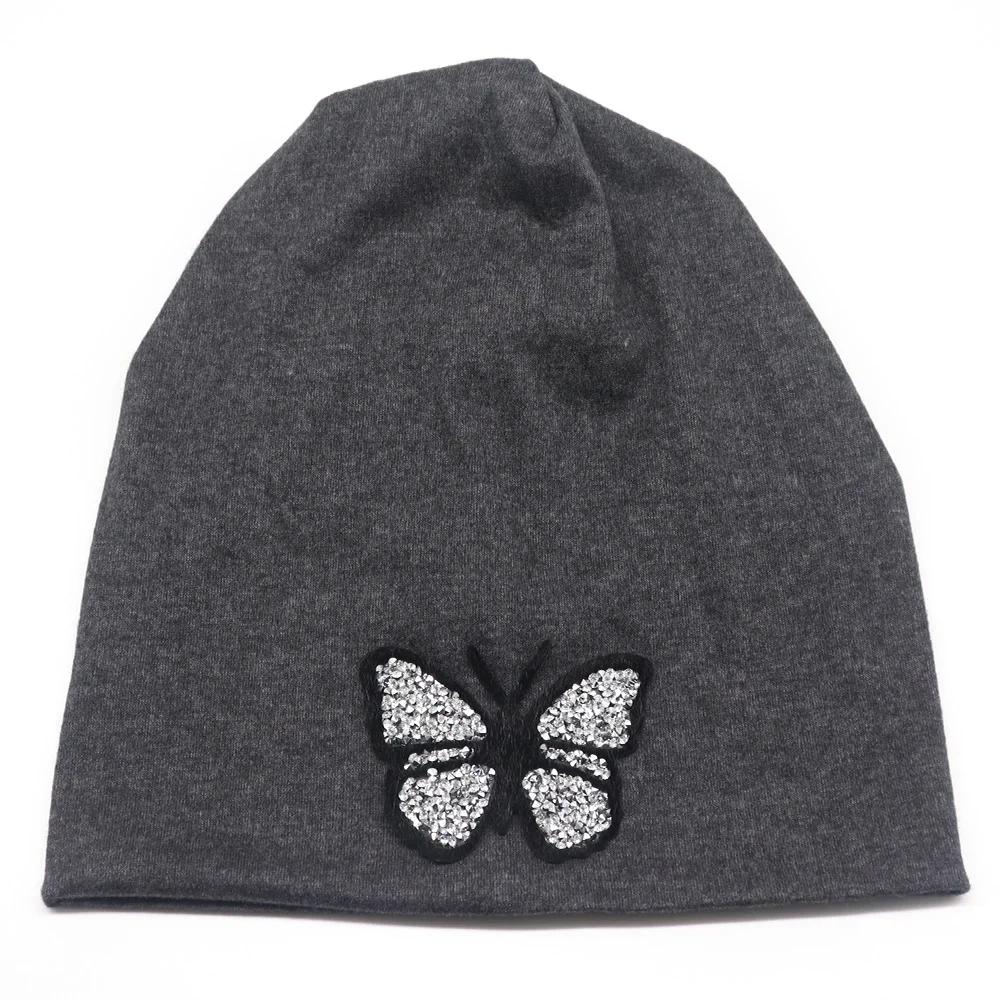 Women's Beanies Butterfly Hats 2019 Autumn Solid color Slouchy Soft Cotton Women Ladies Bonnet Hat Skullies with Applique BN013 |