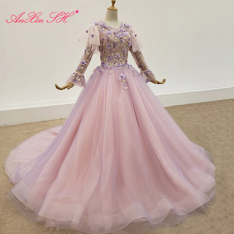 

Женское свадебное платье с бусинами AnXin SH, роскошное фиолетовое розовое кружевное платье ручной работы с v-образным вырезом и длинными раскл...