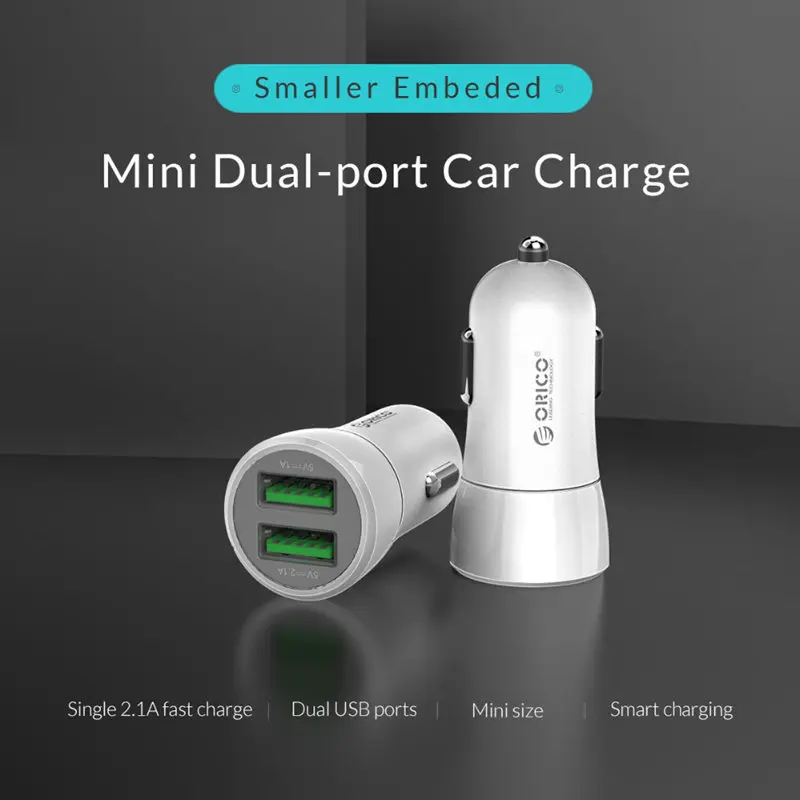 ORICO Портативный двойной USB Автомобильное зарядное устройство USB 2.4A 12 Вт прикуриватель разветвитель устройство быстрой зарядки для Iphone samsung Xiaomi
