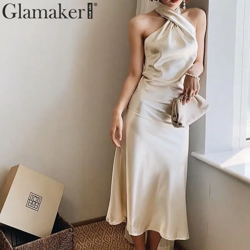 Glamaker сексуальное облегающее платье миди с открытой спиной элегантные вечерние