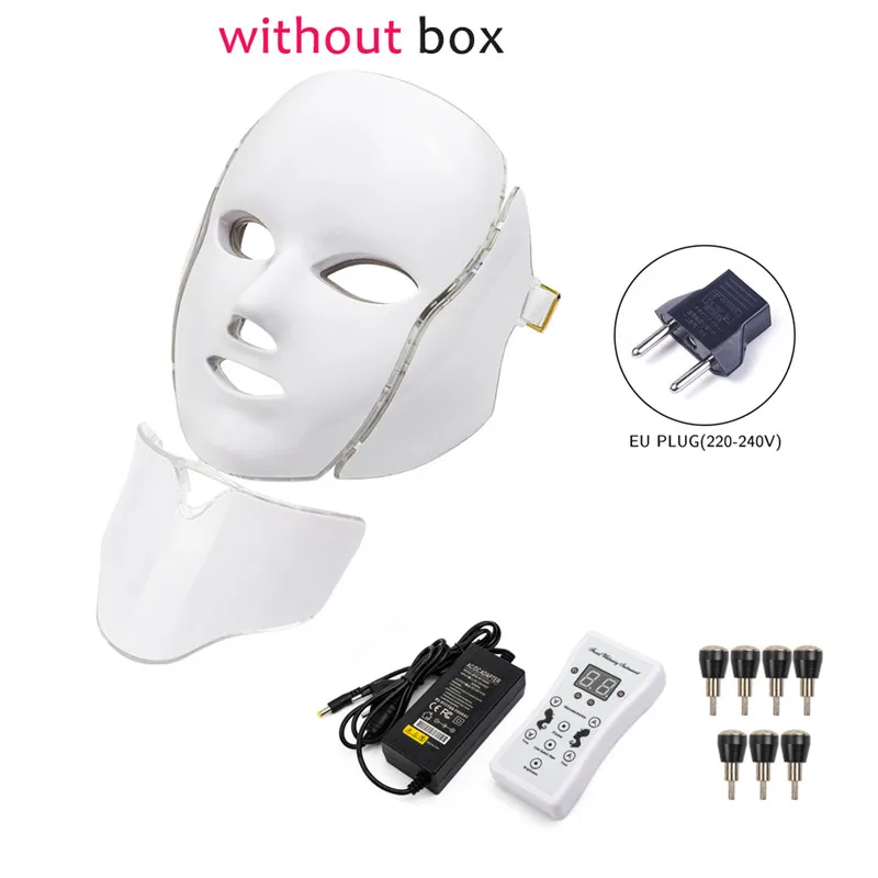 EU Plug withoutbox 7 цветов светильник светодиодный маска для лица с омоложением кожи шеи уход за лицом Лечение Красота анти акне терапия Фотон отбеливание PDT - Цвет: EU Plug withoutbox
