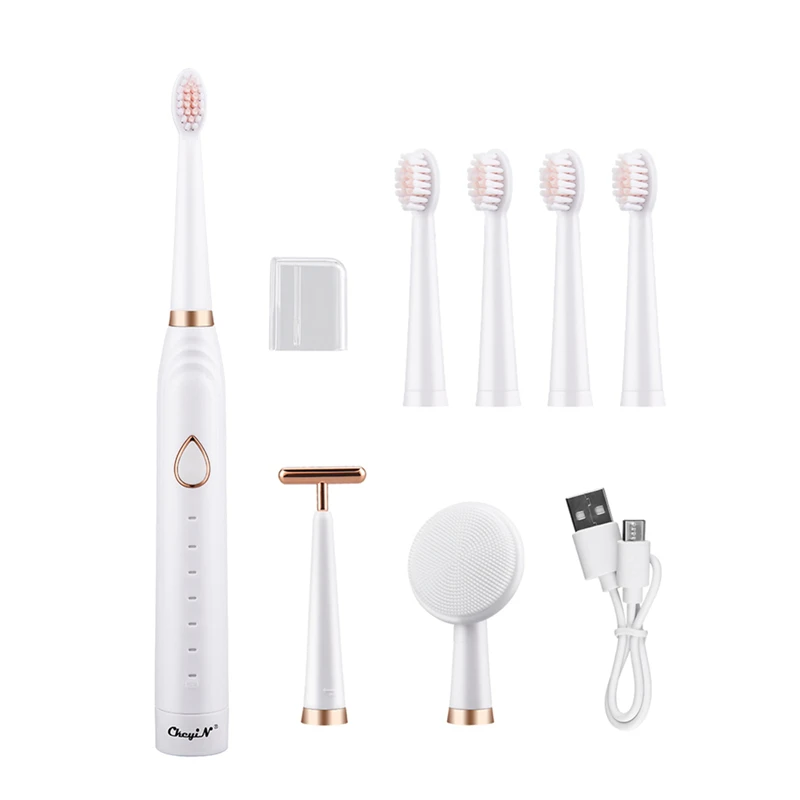 

CkeyiN 3 In 1 Waterproof Electric Toothbrush Beauty Bar V Face Lifting Teeth Cleaner Wrinkle Removal Face Cleansing Brush