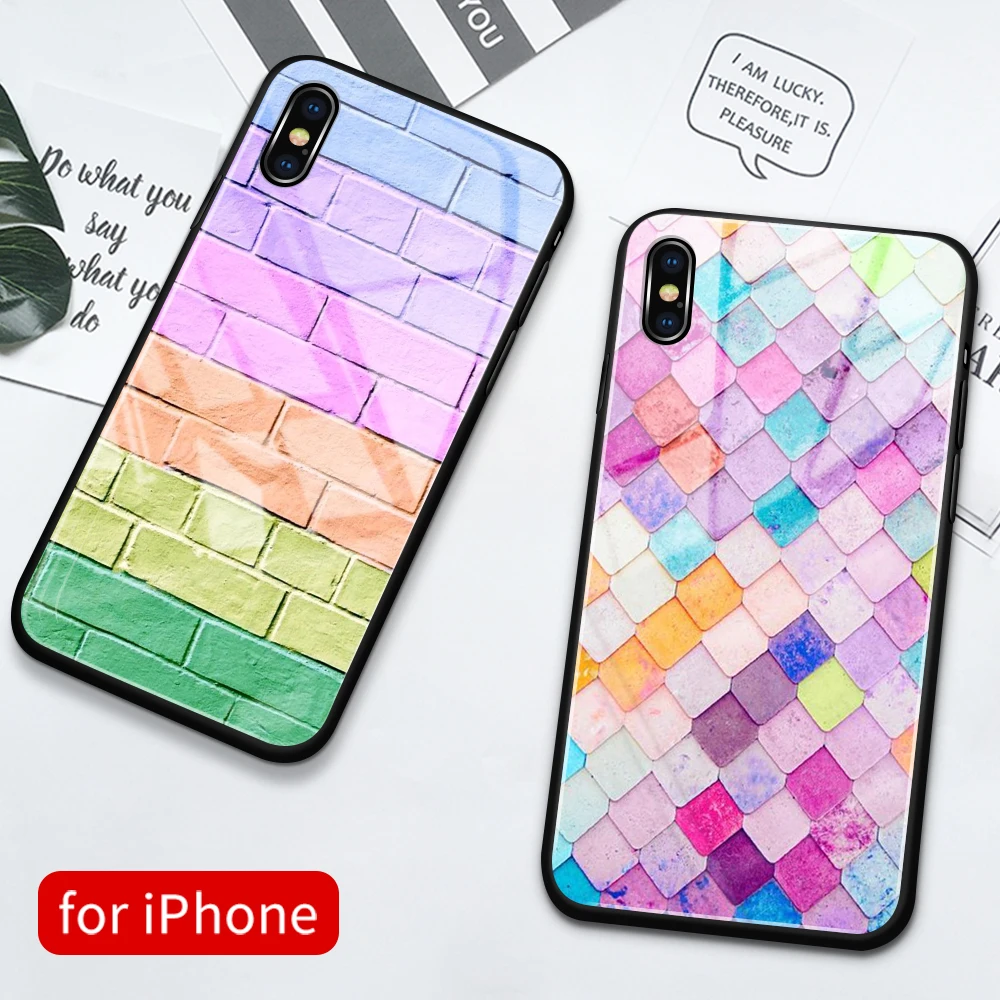 Для iphone 11 чехол стеклянная задняя крышка цветной кирпич xr funda для 6 6s 7 8 Plus X XS Max XR pro