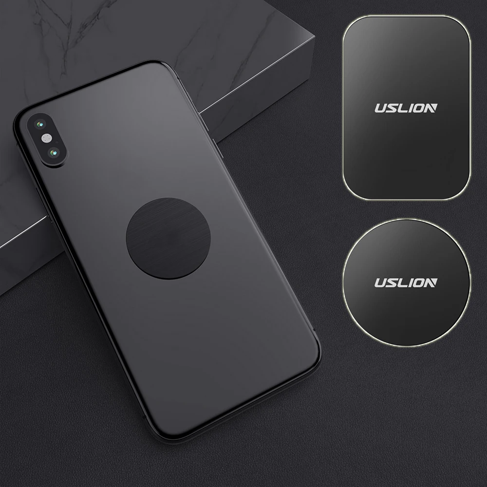 

USLION 2 PCS Thin Metal Plate for Magnetic Car Phone Holder Iron Sheet Sticker Disk for Magnet Phone Stand Mount Round Retangle