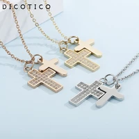 double cross pendant necklace for women men trinket religious stainless steel chain cubic zircon choker unisex hip hop jewelry