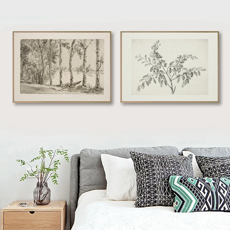 Винтажные рисунки из березы художественные античный Ботанический рисунок холст