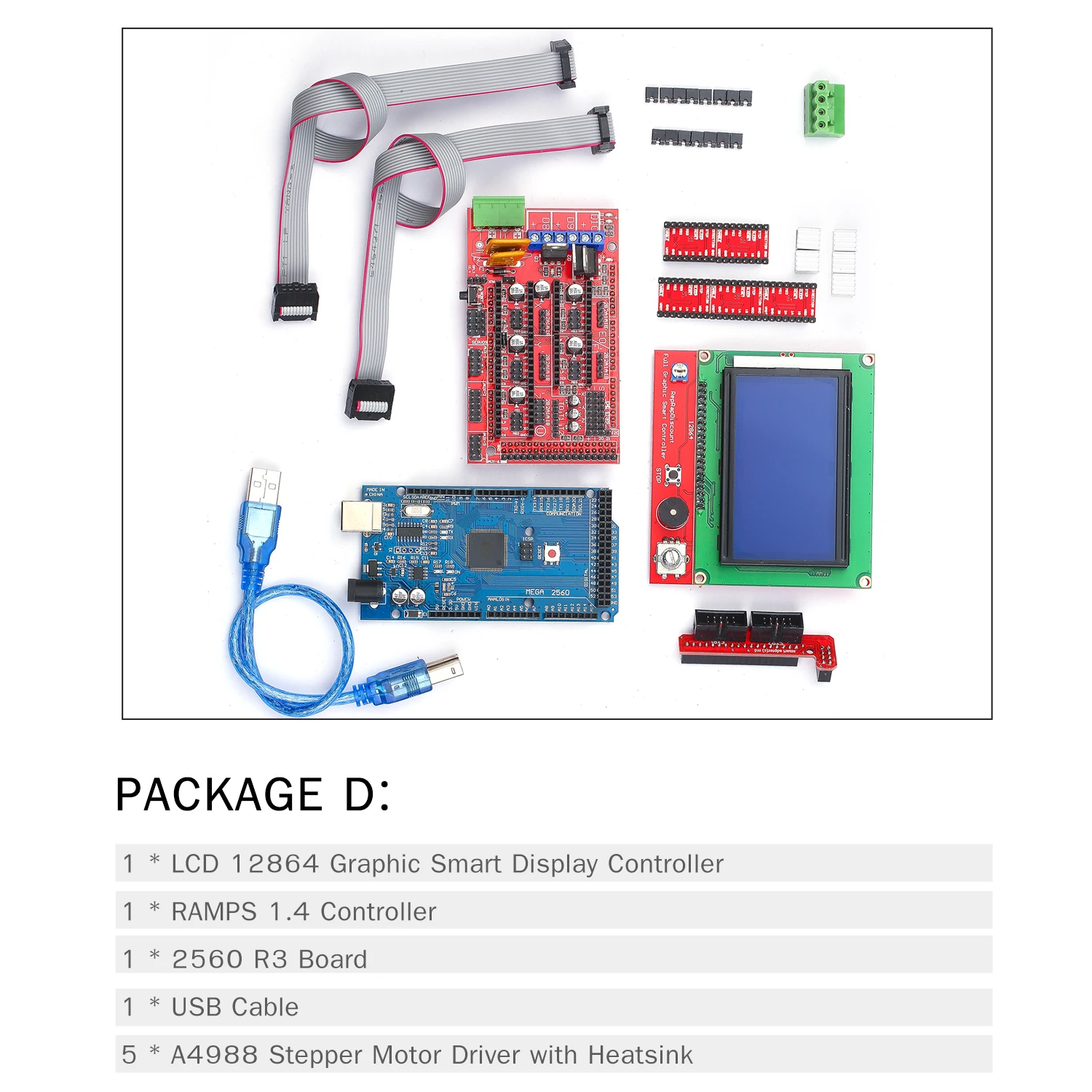 

3D Printer Controller Kit Includes RAMPS 1.4 Controller 2560 R3 Board USB Cable for Printer Engraving Machine