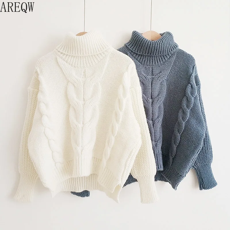 Thicken Pullover Sweater Twisted Turtleneck Knitted Jumper Autumn Winter Warm Knit Pullovers Oversize Woman Korean Tops | Женская одежда