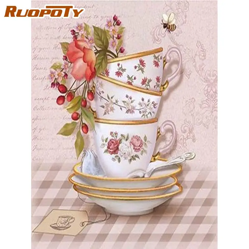 

RUOPOTY Diamond Painting Bowl Embroidery Scenery Cross Stitch Kit Crafts 5D DIY Full Square Rhinestones Mosaic Home Decoration