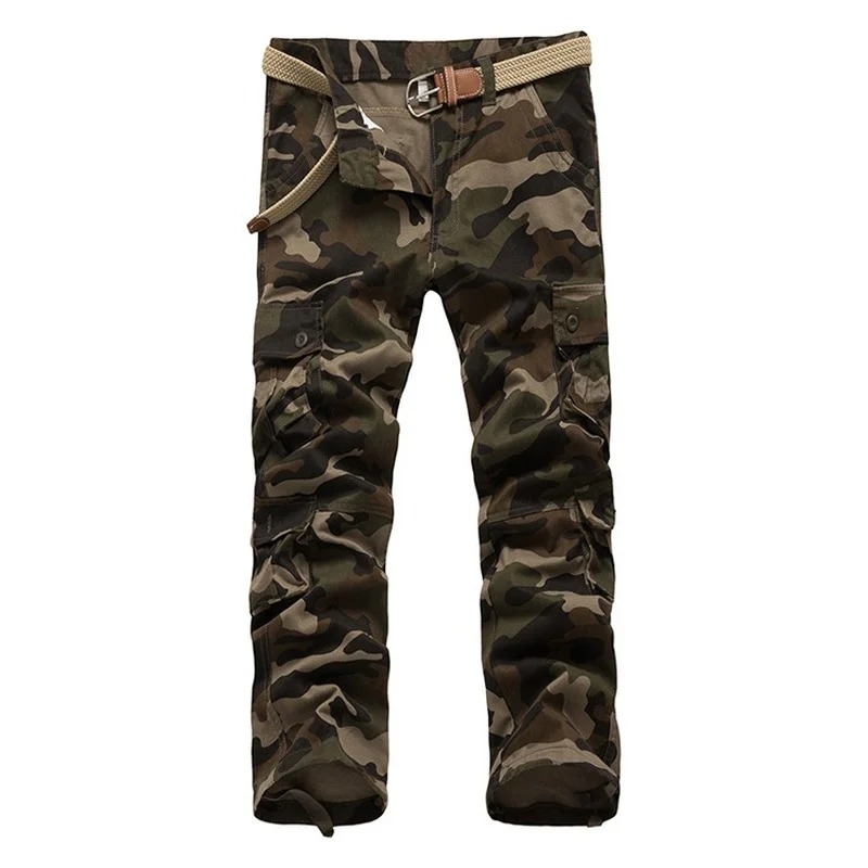

Men's fashion camouflage trousers loose straight leg multi-pocket overalls outdoor casual pants