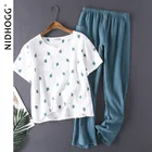 Пижама женская хлопковая, с коротким рукавом и длинными штанами