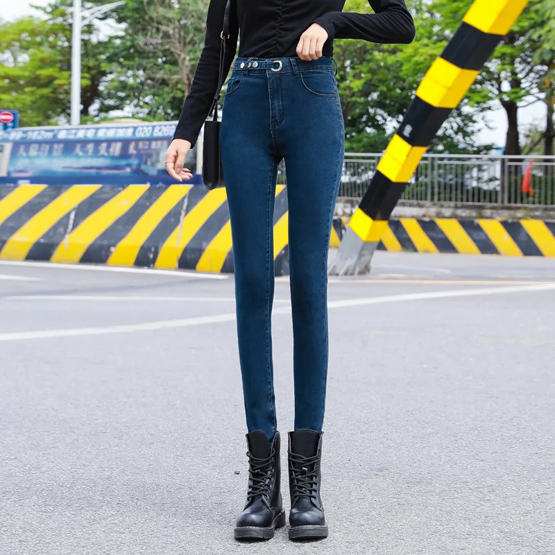

FNOCE 2020 new women's jeans pants young fashion casual solid high waist stretch skinny slim Pencil Pants Ankle-Length trousers