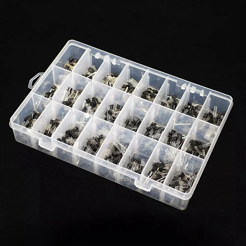 

840Pcs 24Values TO-92 Transistor Assortment Kit 2N2222 3904 3906 C945 PNP/NPN Transistors Pack