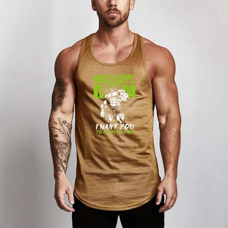 

New Workout Gym Vest Brand Fashion Mesh Sleeveless Shirts Tank Top Men Fitness Shirt Mens Sport Bodybuilding Men Fitness Singlet
