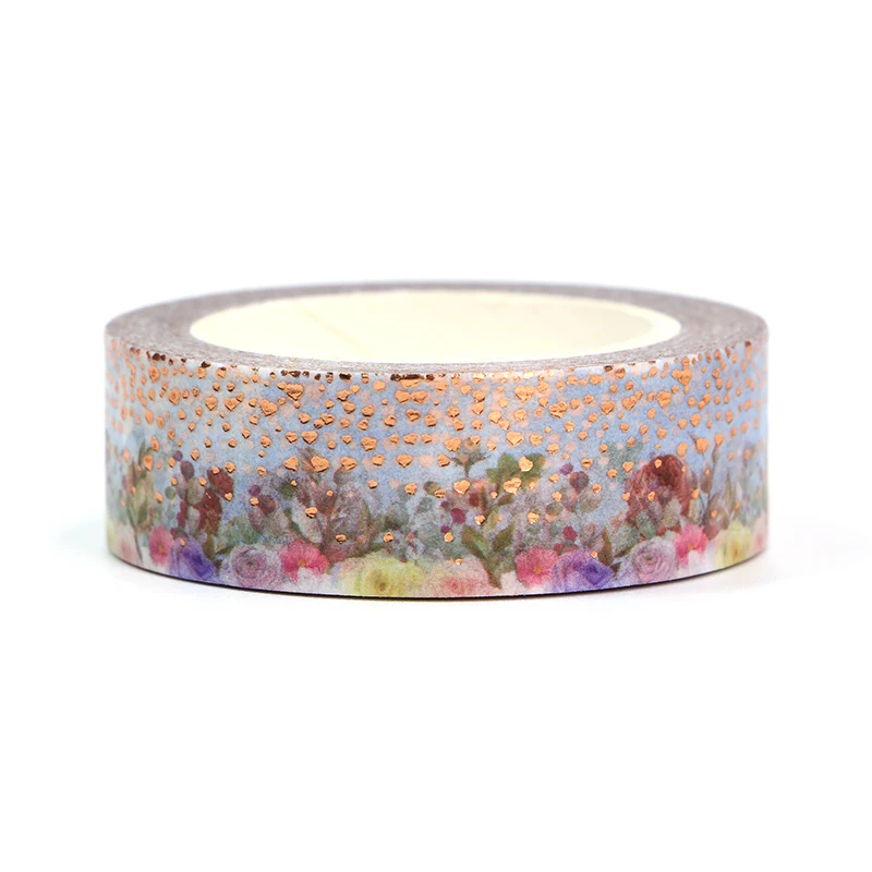 1PC 15MM*10M Foil Colorful Flowers Dots Trees Decorative Washi Tape Scrapbooking Masking Tape School Office Supply