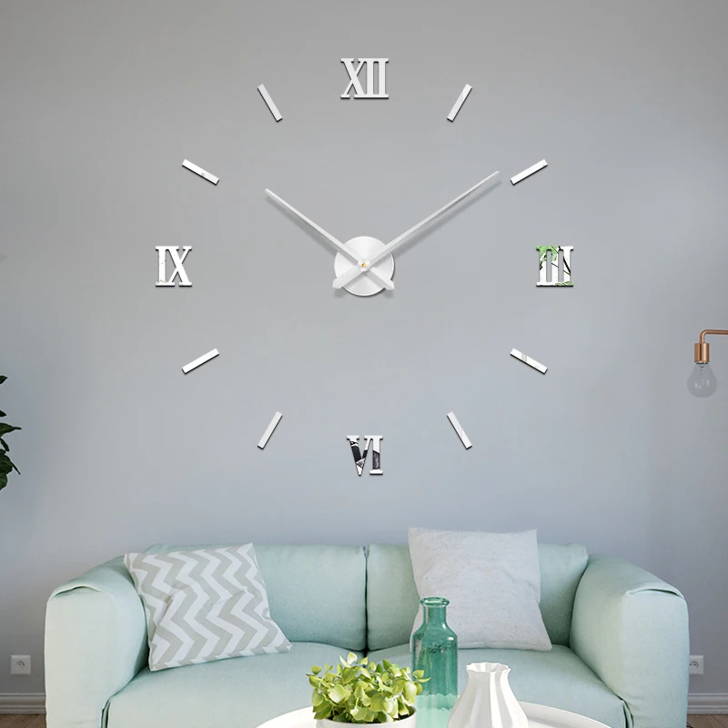 48 &quotбольшие часы настенные Horloge 3D Diy акриловые зеркальные наклейки домашний