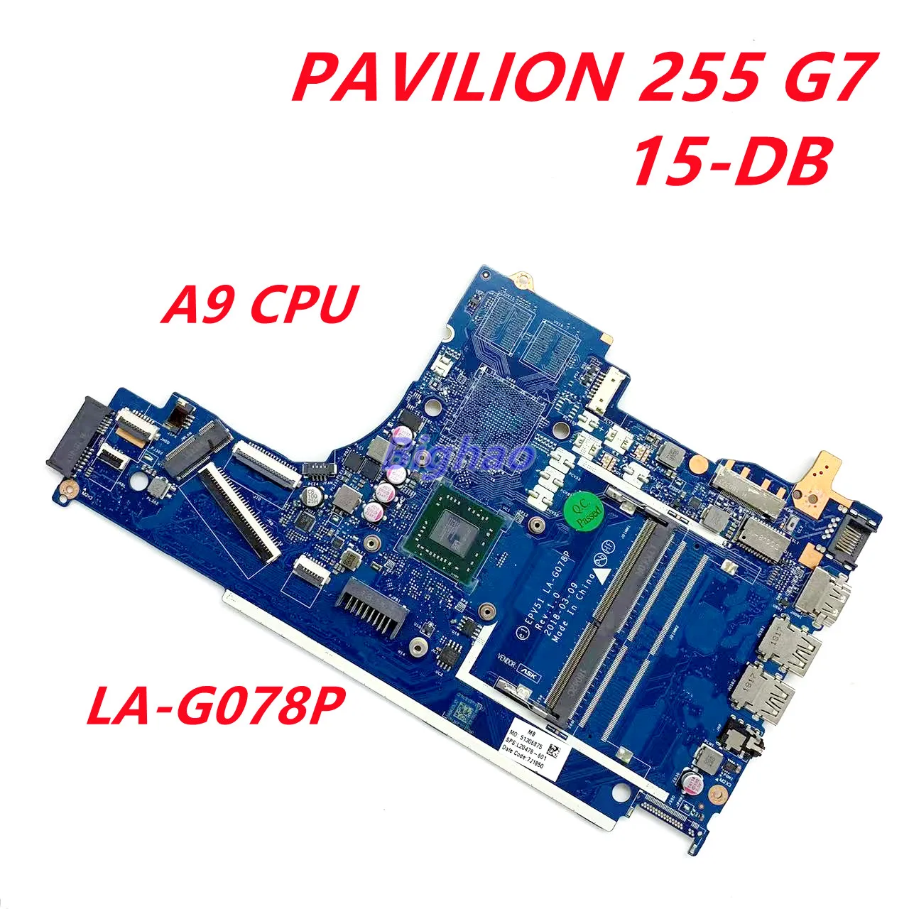 

L20477-601 EPV51 L20477-001 для HP 15-DB 15T-DB 255 G7, материнская плата с процессором A9 DDR4, материнская плата для ноутбука