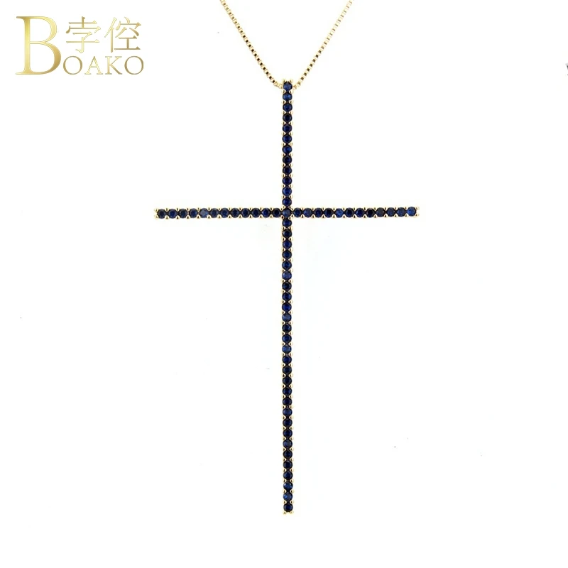 

Cross Necklace Women Crystal Zircon Pendant Necklace Men Black Blue Gem Stone Statement Necklace Girl Gold Long Chain Collier K5