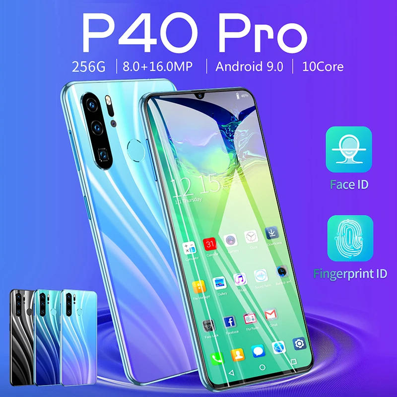 

Galxy P40 Pro 6.3 Inch 10 Core Andriod 9 Snapdragon 865 Mobile Phone 128GB/256GB Face Finger ID Cell Phone 4800mAh Smartphone