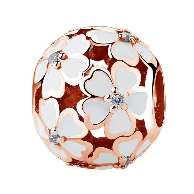 HLYZ039-Rose Authentic 925 Sterling Silver Beads Charm Crystal charm Rose Gold Clear CZ Fit Original Pandora Bracelet Women Diy Jewelry - Цвет: HLYZ039-Rose