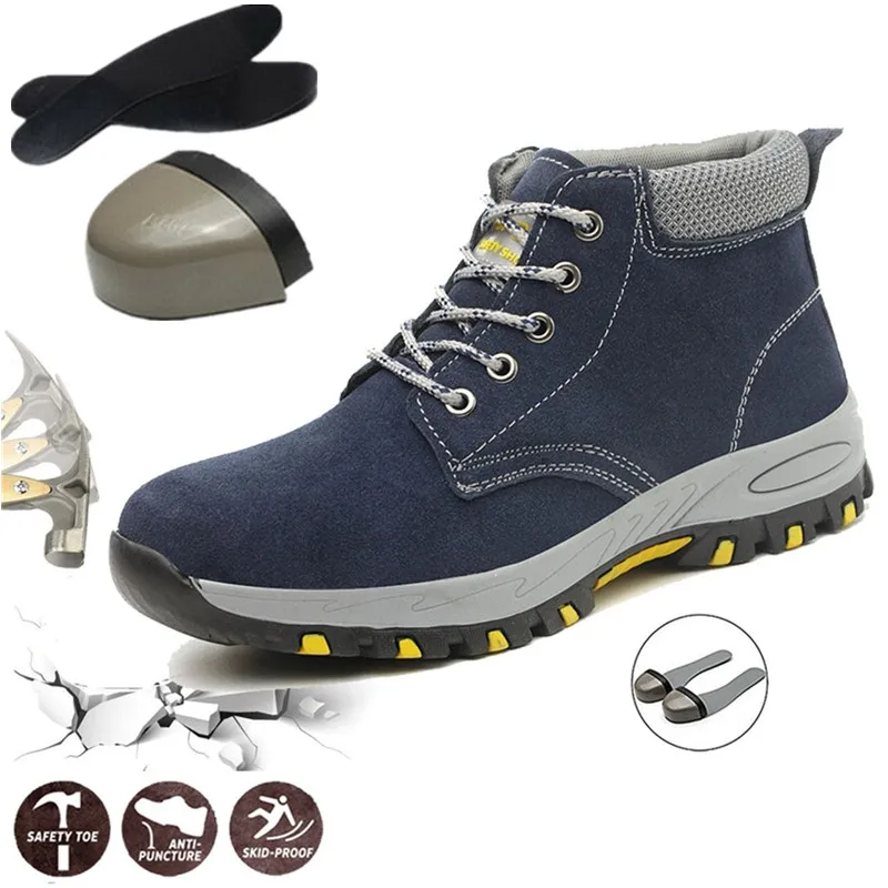 Safety-107 Holfredterse Safety For Mens High Top Martin Steel Toe Work Boots Cow Leather Suede Indestructible Anti-smash Shoes