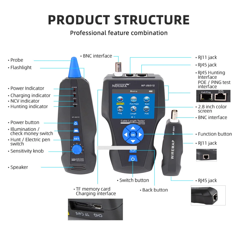 

Noyafa new arrived NF-8601S multifunction TDR network cable tester with PoE/PING/Port Flash function