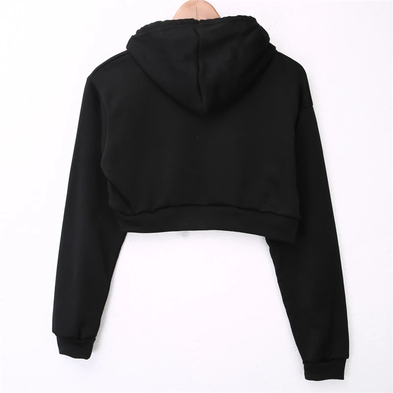 5 Colors Fashion Solid Hoodies Women Sweatshirt Solid Crop Tops Hooded Long Sleeve Jumper Pullover Coat Casual Sweatshirt Top