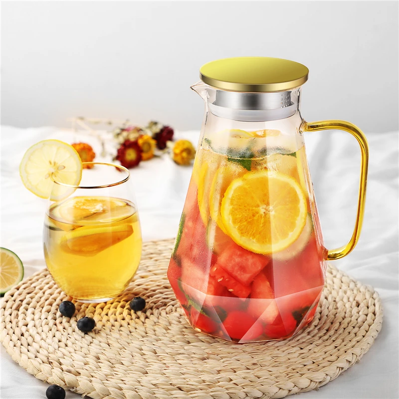 

Water Jug "Fresco" 2000 ml Borosilicate Glass Decanter for Water Lemonade Carafe Dispenser for Beverage Big Transparent Teapot