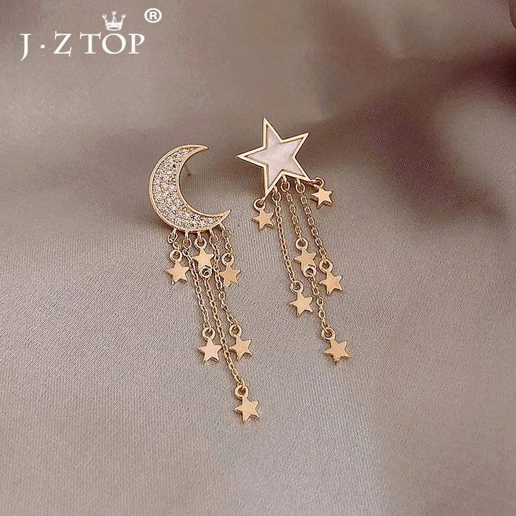 Jztop женские асимметричные серьги подвески с Луной и звездой Золотая Длинная