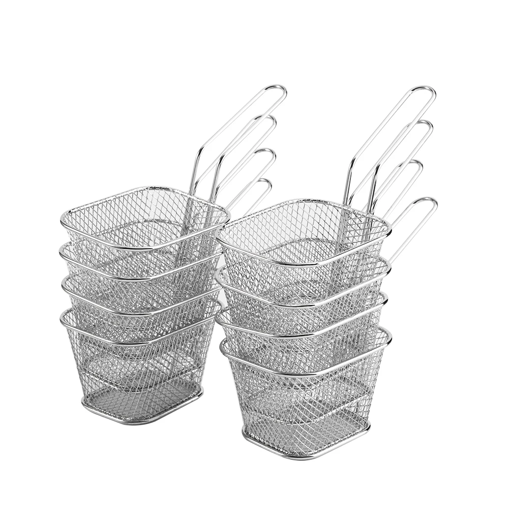 8Pcs Mini Stainless Steel Chips Deep Fry Baskets Food Presentation Strainer Potato Cooking Tool Chef Basket Colander Tool