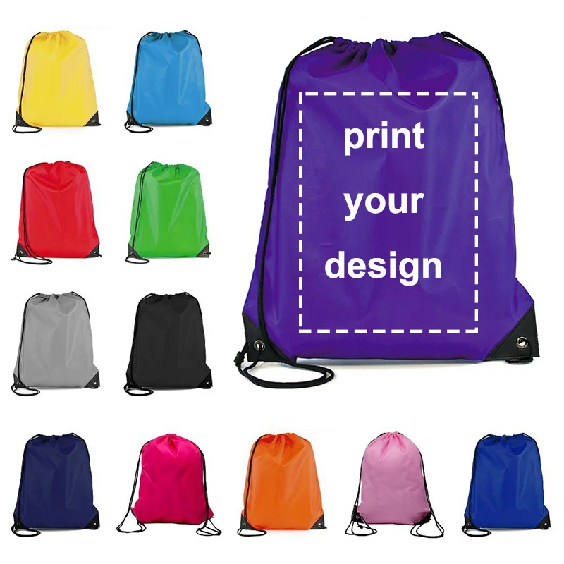 

Custom Logo Portable Lightweight Backpack Drawstring Bag DIY Black Travel Sport Outdoor Hiking Storage Bag Oxford Cloth Bag