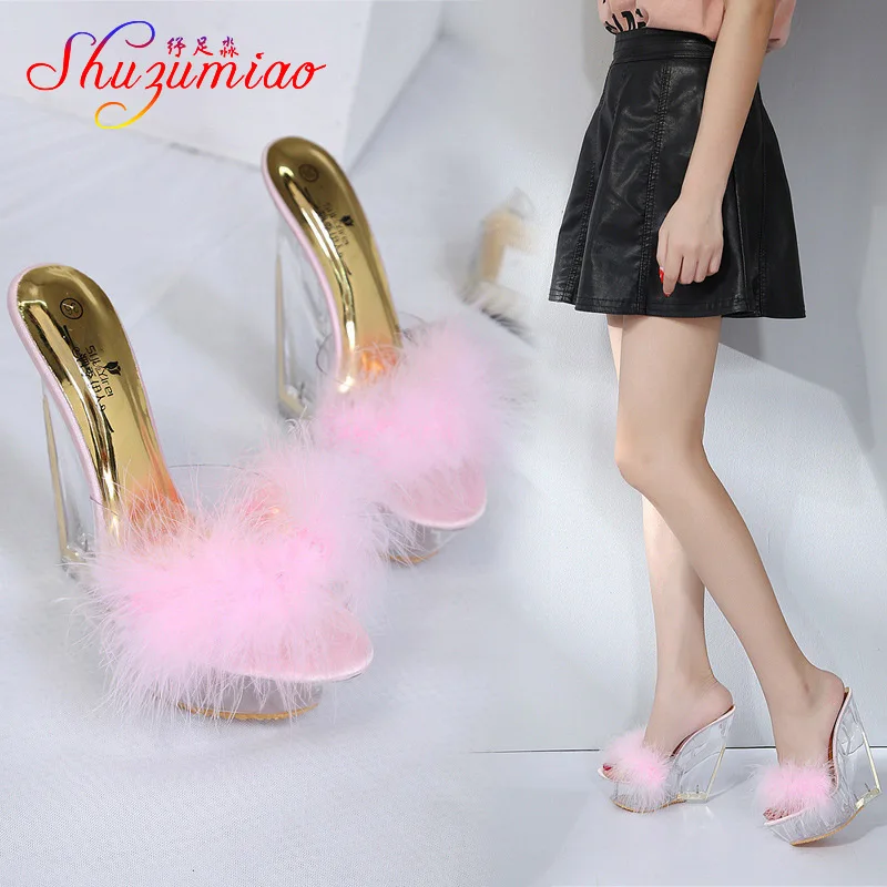 Сандалии на очень высоком каблуке 14 см прозрачные Свадебные и банкетные туфли