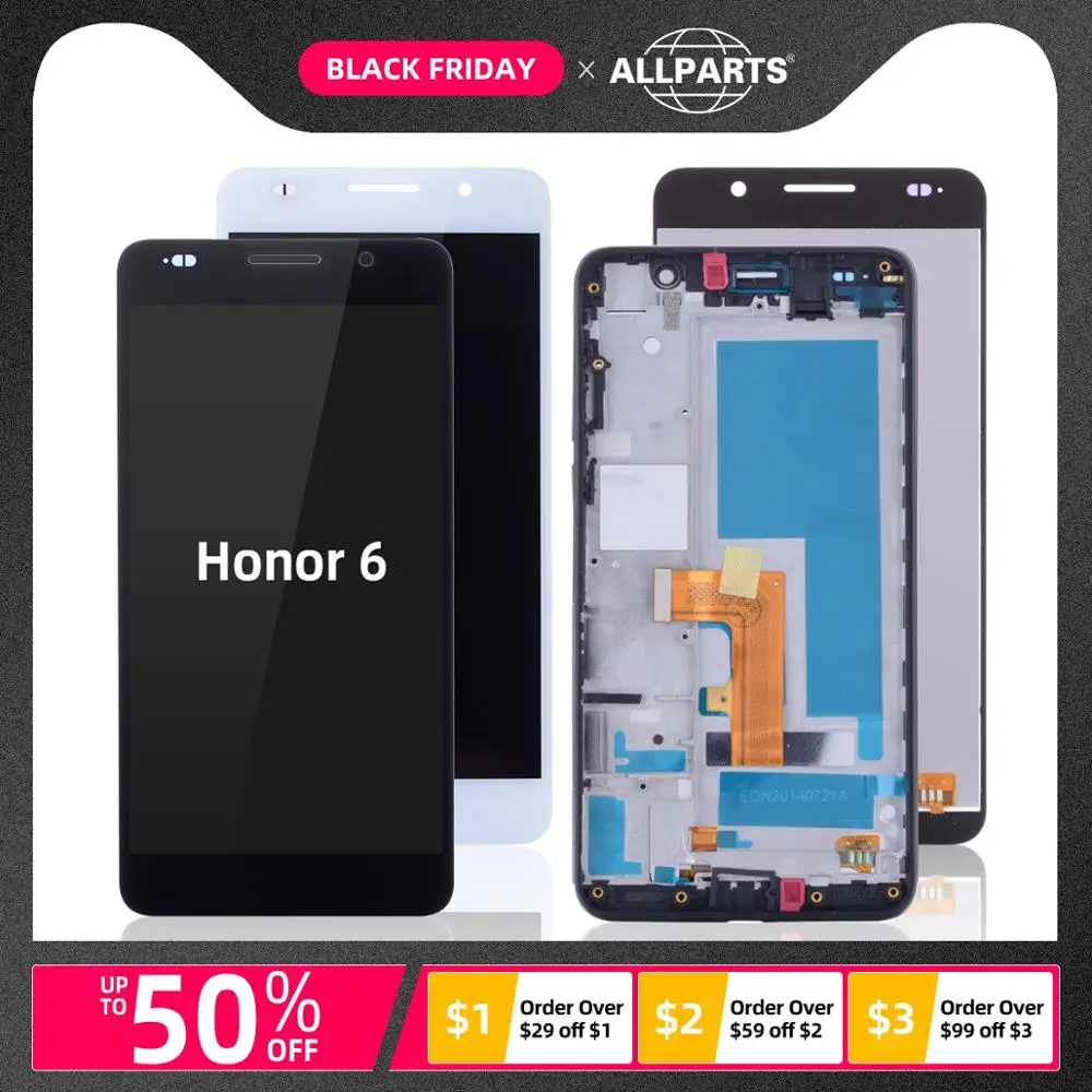 Дисплей для HUAWEI Honor 6 H60-L02 H60-L12 H60-L04 LCD в сборе с тачскрином на рамке 5.0'' черный белый