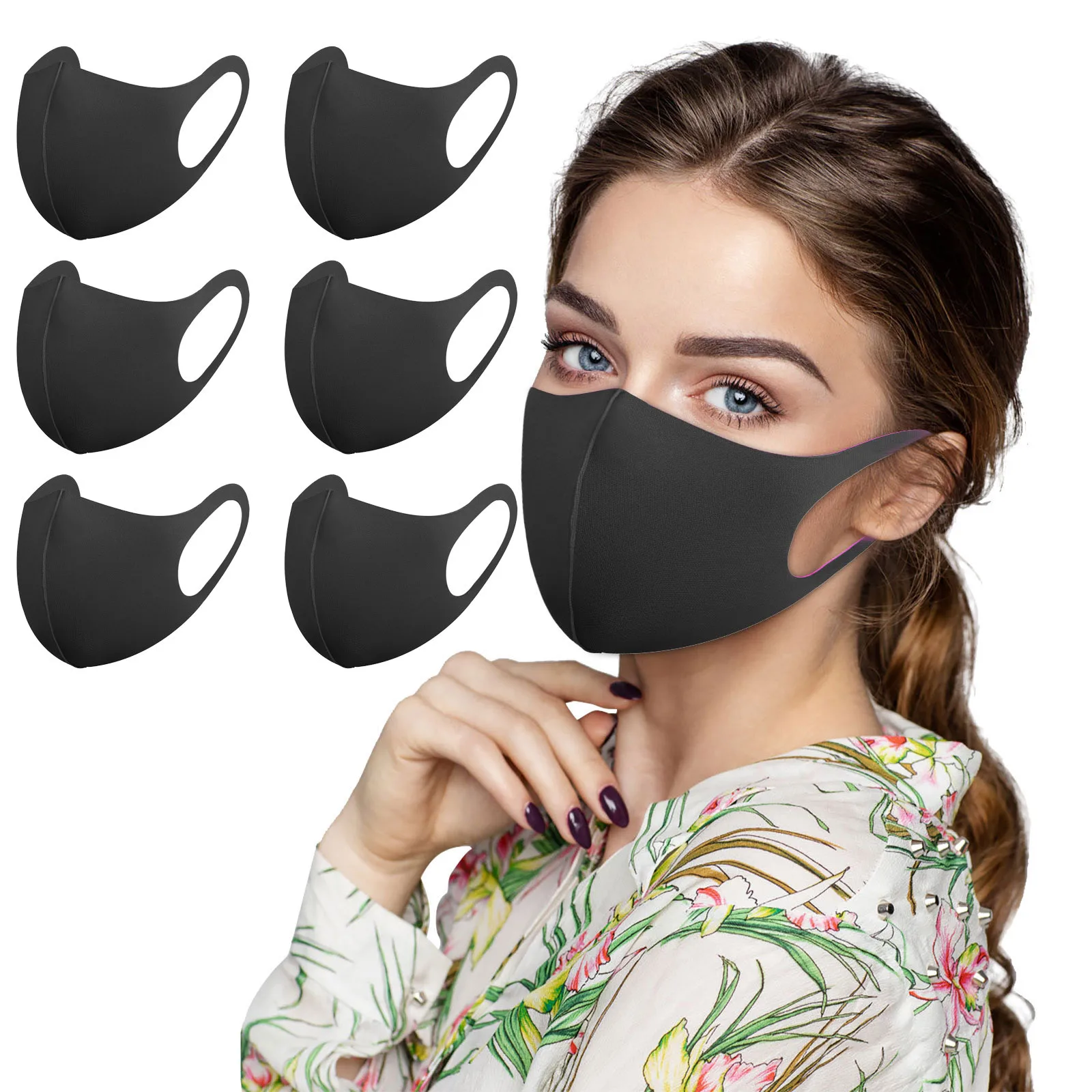 

6pc Ice silk mask Anti-Dust Cotton Mouth Face Mask Thicker Anti-fog black stereo 3D mask Respirator Women Mascarillas Mascaras