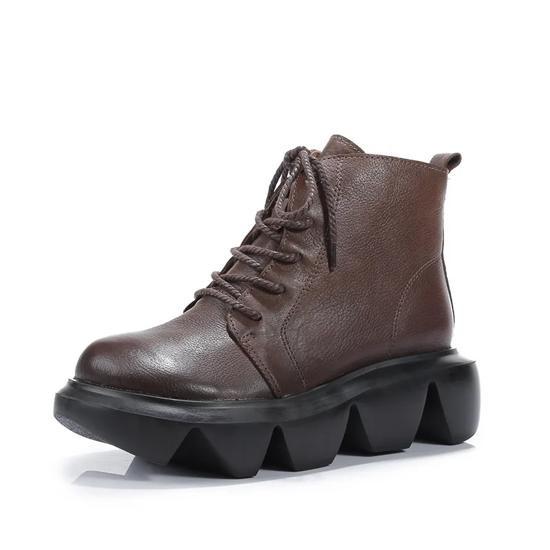 

New boots Women's ankle boots thick bottom light bottom round toe shoes top layer cowhide boots